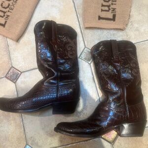 Lucchese Dark Brown Embossed Leather Boots